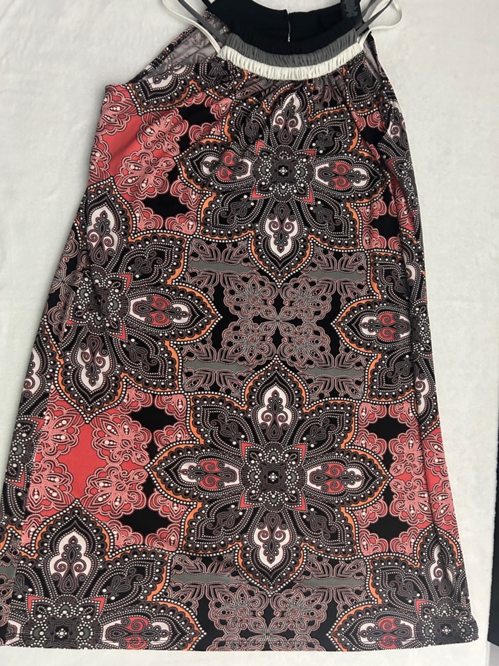 Axcess Coral and Black Paisley-Style Midi Dress